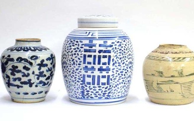 Thirteen Chinese ginger jars of typical form including a provincial...