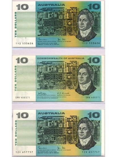 Three (3) Ten Dollar Banknotes - (1968 & 1983)
