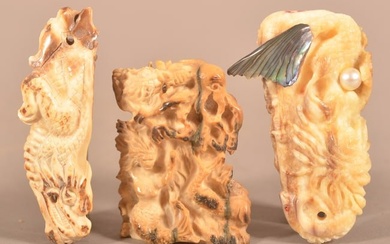 Three Antique Chinese Carved Bone Pendants.
