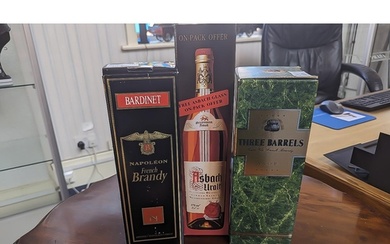 Three Boxed Bottles of Brandy, comprising Three Barrels VSOP...