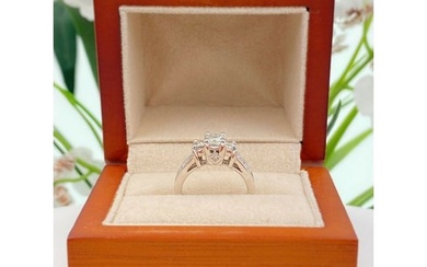 Three Stone Princess Cut Diamond Engagement Ring 0.85 Tcw 14 Kt White Gold