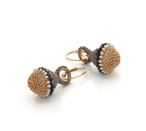 Tove Rygg - 18 kt. Gold-filled, Steel, Yellow gold, Black diamonds - Earrings