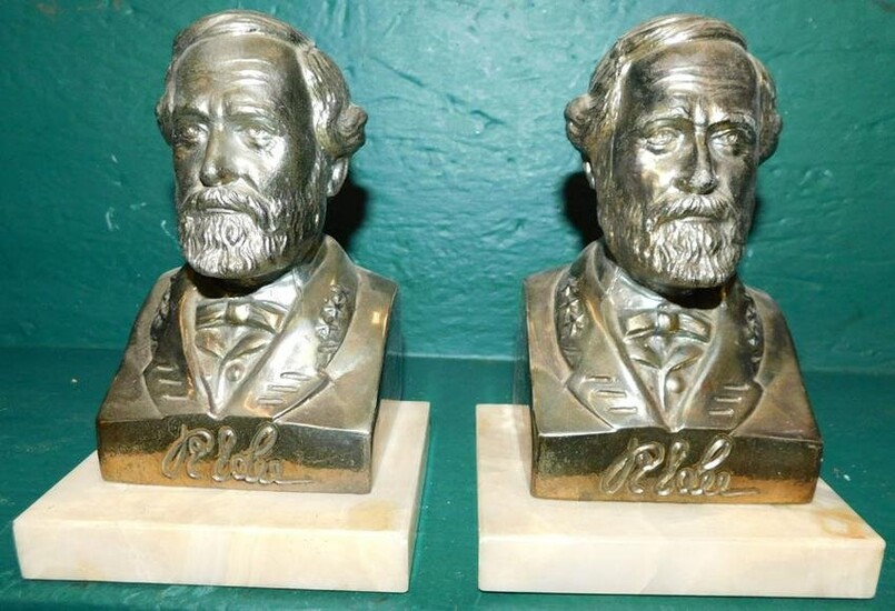 Two Metal & Marble Base Robert E. Lee Bookends