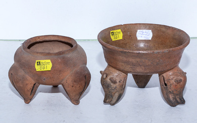 Two Pre-Columbian Earthenware Tripod Rattle Bowls