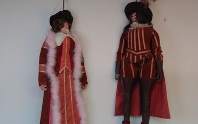 Two Toone puppets (Roxane and Cyrano de Bergerac), h. 120...