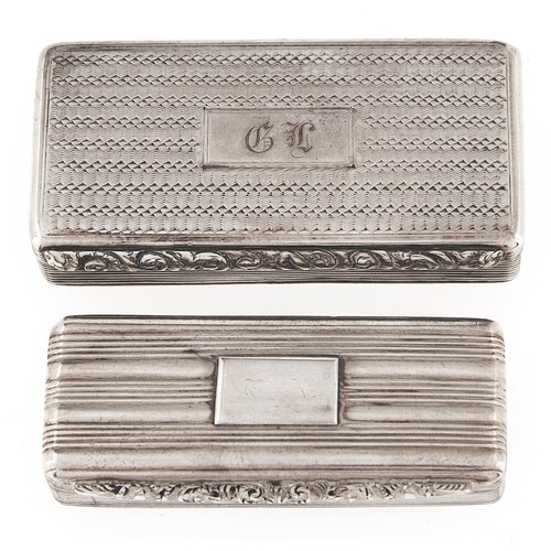 Two William IV silver snuff boxes, engine turned, with folia...