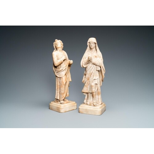 Two alabaster figures of a Golgotha Madonna and John the Bap...
