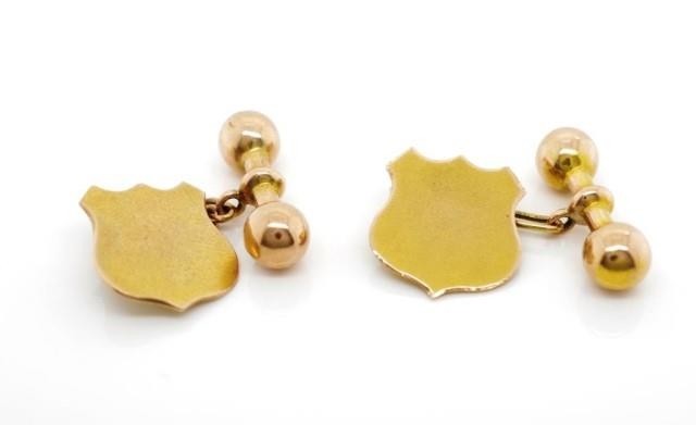 Two tone 9ct gold cufflinks with plain yellow gold renaissan...