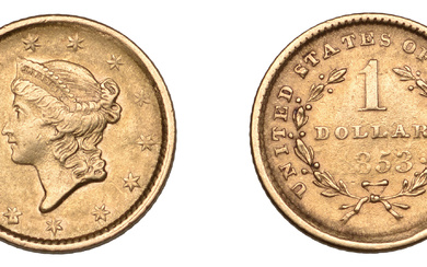 United States of America, Gold Dollar, 1853. Reverse weak, about very fine...