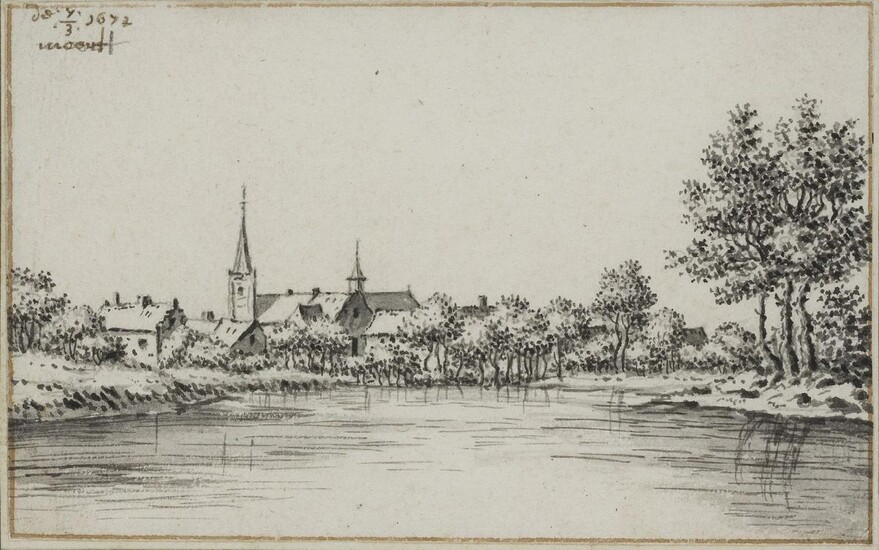 Valentijn Klotz, Dutch c.1650-1718- View of Moordrecht, near Gouda; black chalk, pen and black ink, and grey wash on laid paper, dated and inscribed â€˜de 7/3 1672 / Moertâ€™ (upper left), 9.2 x 15 cm. Provenance: With P. & D. Colnaghi & Co...