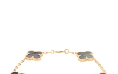Van Cleef & Arpels 18K Yellow Gold Gray Mother of Pearl 5 Motifs Vintage Alhambra Bracelet