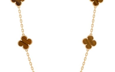 Van Cleef & Arpels 18K Yellow Gold Tiger Eye 10 Motifs Vintage Alhambra Necklace