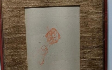 Victor Podgourski Red Crayon Drawing Chinese Man & Pipe