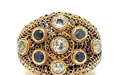 Victorian 18K Yellow Gold Diamond & Sapphire Ring