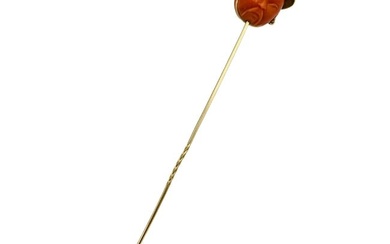 Victorian Yellow Gold Carved Coral Hat Pin
