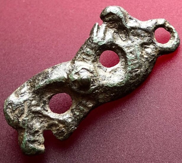 Viking Bronze Extremely Rare Openwork Zoomorphic Amulet with a Double Image of the Dragon Fafnir with an open Jaws