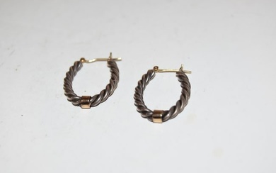 Vintage 14k gold & Sterling Silver twist hoop pierced earrings