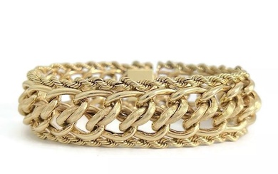 Vintage 1950's Wide Twisted Rope Edge Bracelet 14K Yellow Gold, 52.50 Grams