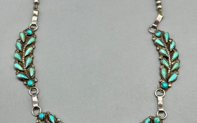 Vintage Petit Point Turquoise And Sterling Silver Necklace