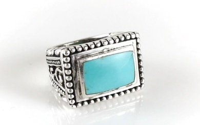 Vintage Sterling Silver Turquoise Ring Pierced designs, Size 5.5