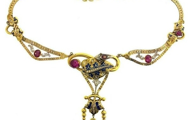 WOW English Victorian Snake Necklace Diamond Ruby Pearl