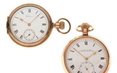 Waltham full-hunter gold plated pocket watch and 'Acme Lever' open-faced example