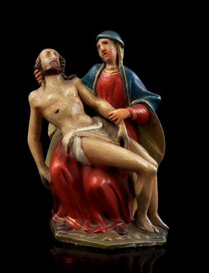 Wooden polychrome Pieta figurine