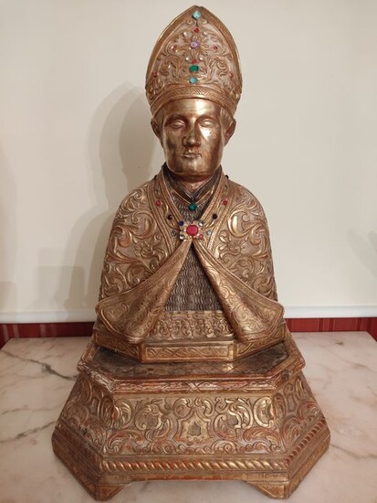 Wooden statue depicting San Gennaro (1) - Baroque style - Gold-plated, Wood - 18th century