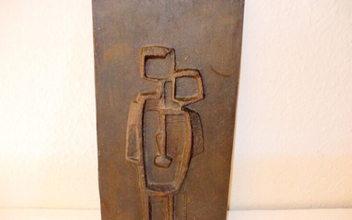 SOLD. Yan Kai Nielsen: An oxidized iron relief with persons. H. 29. W. 15 cm....