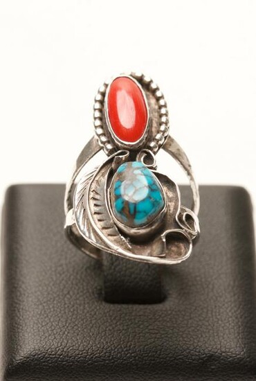 Zuni Indian Sterling Silver & Coral Ring