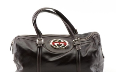 Gucci Dark Brown Leather Top Handle Duffel Bag