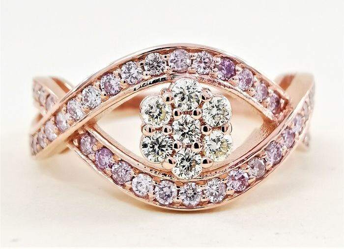 mix pink vvs on of a kind - 14 kt. Pink gold - Ring - 0.60 ct Diamond - AIG Certified No Reserve