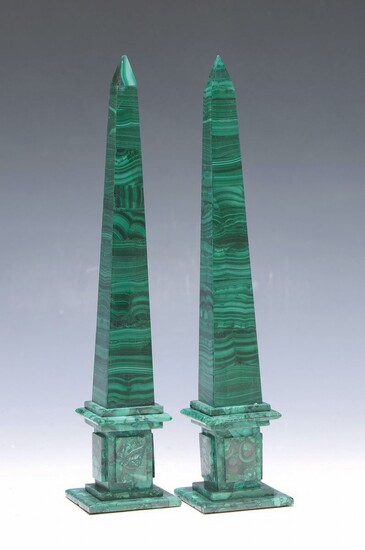 pair of Obelisks of malachite, latter, H. each...