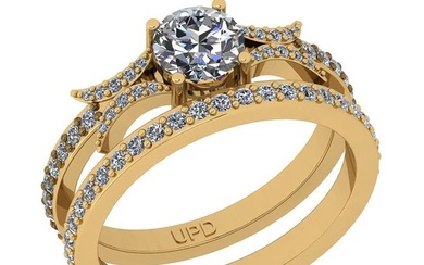 0.95 Ctw SI2/I1 Gia Certified Center Diamond 14K Yellow Gold Bridal Style Wedding set Ring