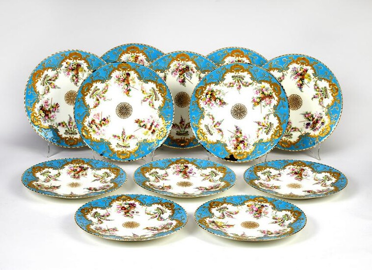 (12) Copeland hand painted porcelain plates, 19th c.