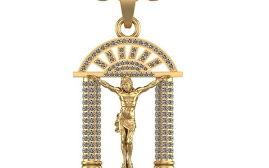 1.40 Ctw SI2/I1 Diamond 14K Yellow Gold Jesus Heaven's Gate Pendant Necklace