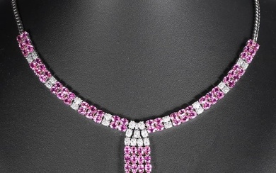 14K GOLD 19.42 CTW NATURAL PADPARADSCHA SAPPHIRE & DIAMOND NECKLACE