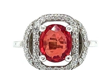 14K White Gold Orange Sapphire & Diamond Ring