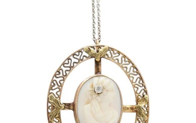 14K Yellow Gold Cameo Pedant with Chain