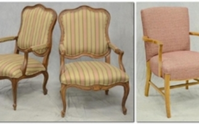 Pr Ethan Allen Louis XV style armchairs, sabre leg