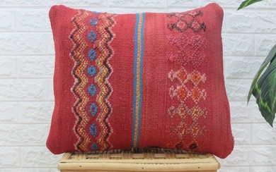 17.5/13.5 Vintage Moroccan Berber Pillow colourful-cushion berber Handmade-Natural Wool-Moroccan