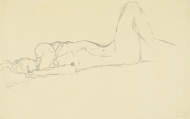 Gustav Klimt (1862-1918), Liegender Akt mit aufgestelltem rechten Bein