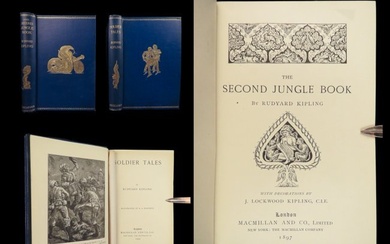 1897 BEAUTIFUL Jungle Book + Soldier Tales 2v BINDING Rudyard Kipling Rare LOT