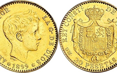 1899*1899. Alfonso XIII. SMV. 20 pesetas. (AC. 116). Sirvió como...
