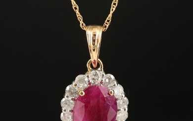 18K 1.97 CT Ruby and Diamond Halo Pendant Necklace