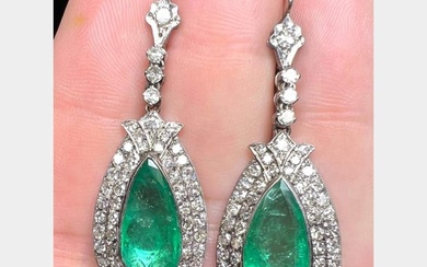 18K White Gold GIA Certified Colombian Emerald & Diamond Earrings