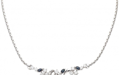 18K. White gold necklace set with approx. 1.04 ct. diamond and natural sapphire.