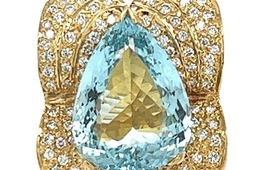 18K Yellow Gold 30.00 Ct. Aquamarine & Diamond Ring