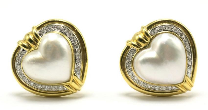 18Kt Mabe Pearl & Diamond Heart Earrings