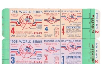 1958 New York Yankees "Proof" World Series Tickets